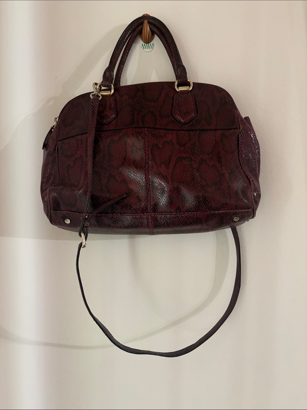 Cole Haan Burgundy Snake-Embossed Satchel
